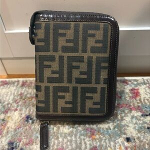 Fendi Black and Brown Zucca zip agenda, passport size. 100%Authentic